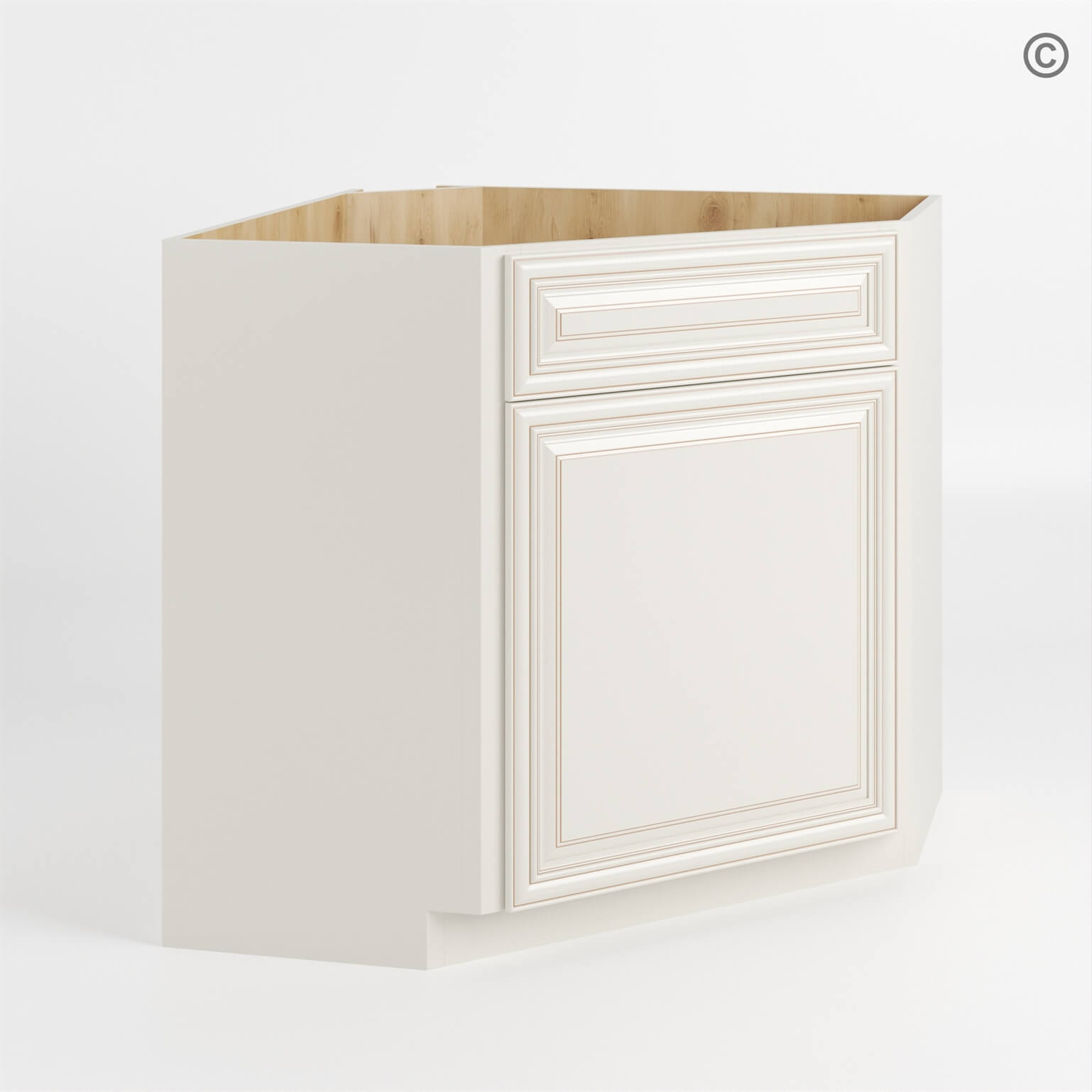 42-charleston-white-corner-sink-base-cabinet-with-one-dummy-drawer-closed (1) Charleston White Raised Panel Corner Sink Base Cabinet with False Drawer - Image 1