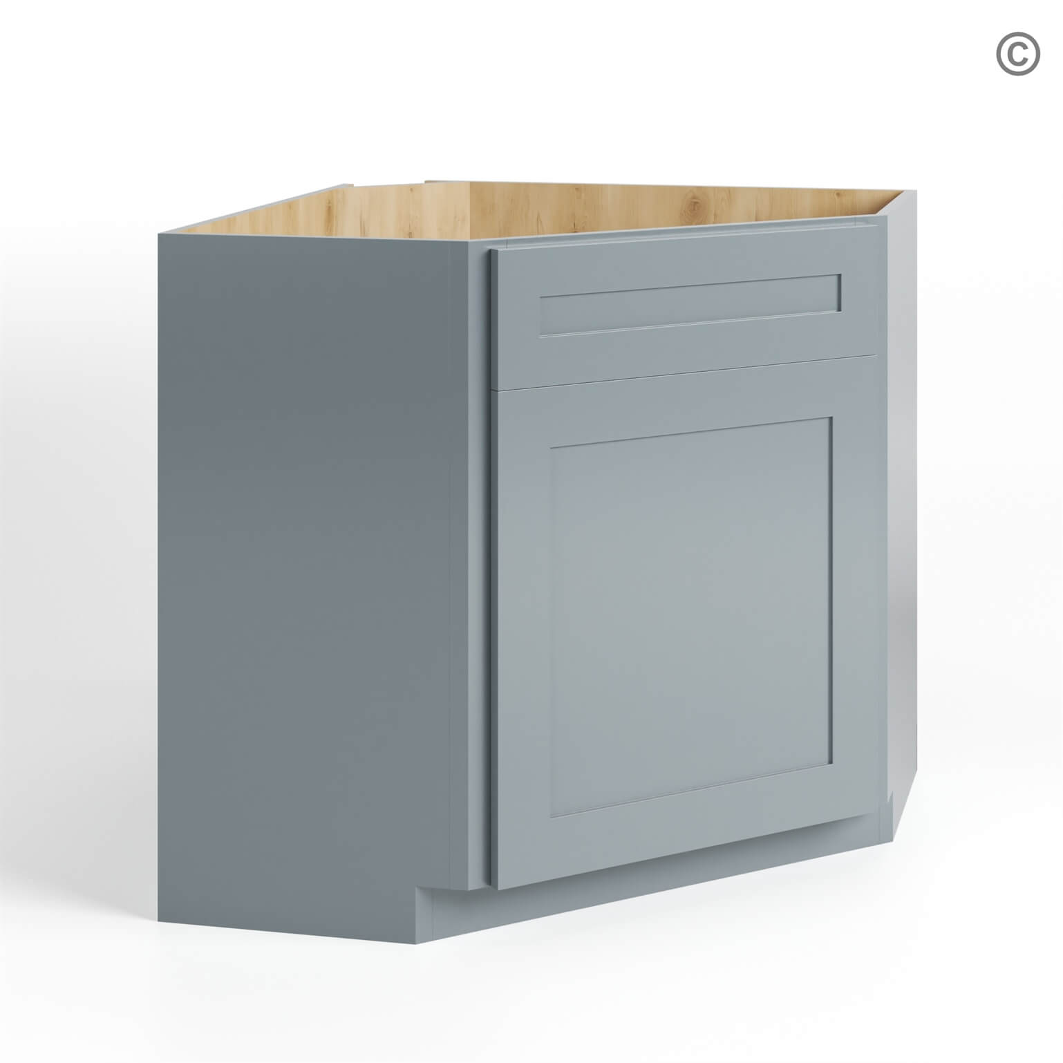 42-shaker-gray-corner-sink-base-cabinet-with-one-dummy-drawer-closed (1) Gray Shaker Corner Sink Base Cabinet with False Drawer - Image 1