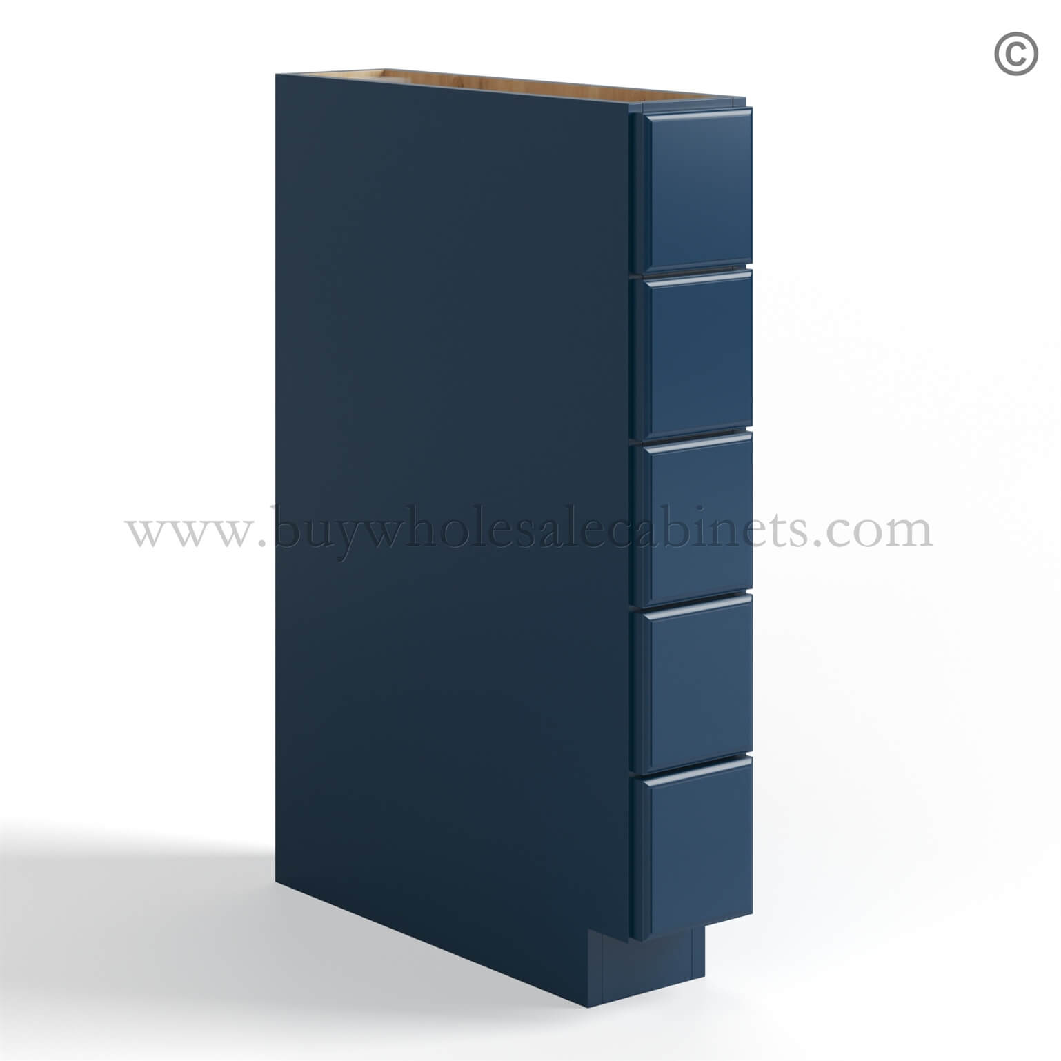 54-shaker-blue-base-spice-drawer-closed (1) Navy Blue Shaker Base Spice Cabinet with 5 Drawers - Image 1
