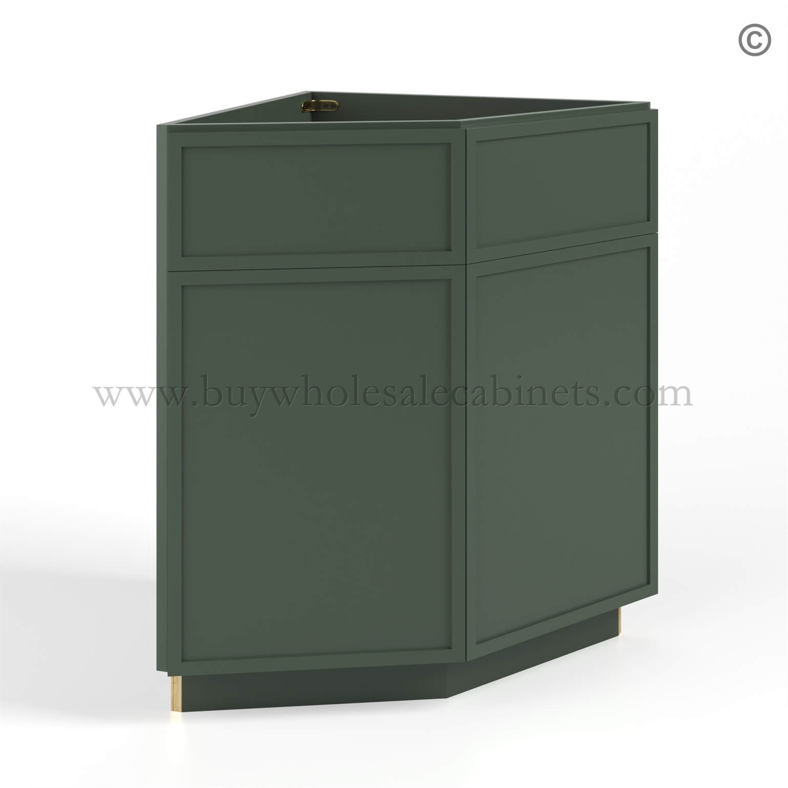 14 slim-shaker-green-base-end-corner-cabinet-with-two-doors-and-two-false-drawers-closed (1) Slim Shaker Green Base End Corner Cabinet - Image 1