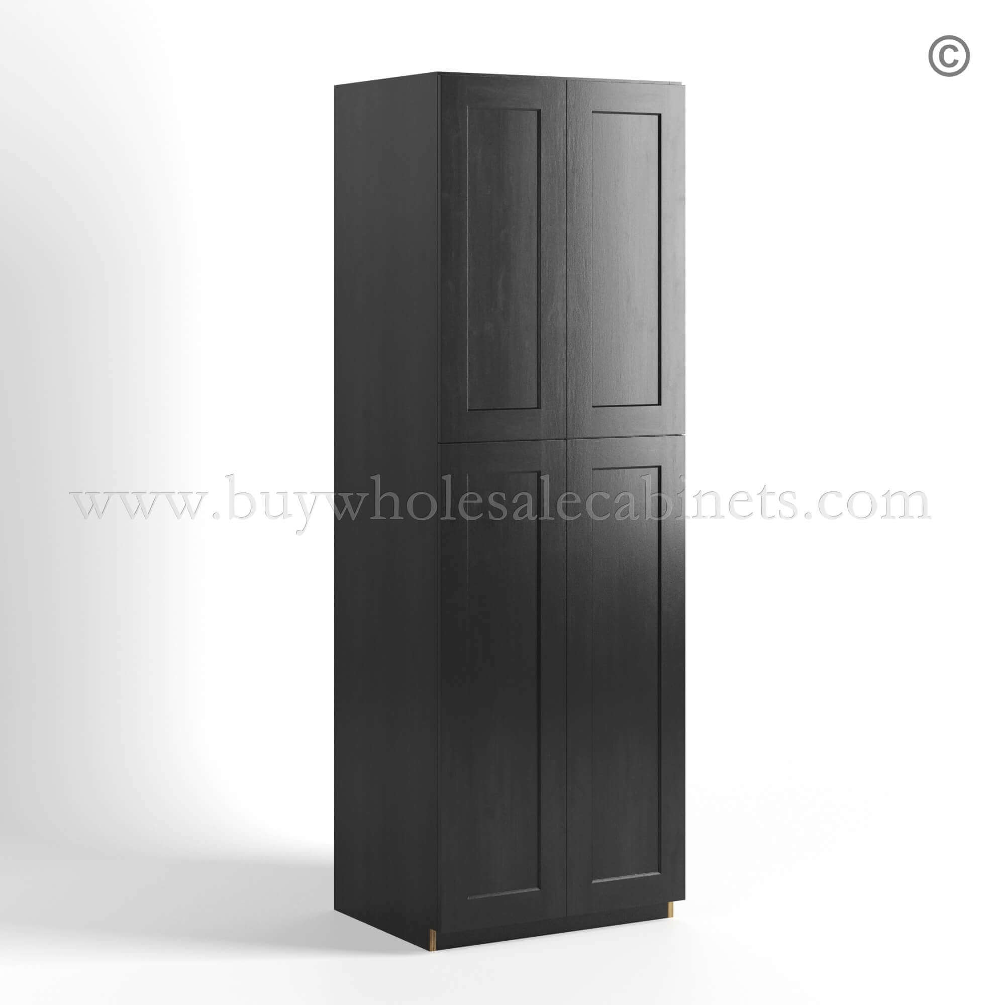 Charcoal Black Shaker Tall Pantry Cabinet 4 Doors, rta cabinets, wholesale cabinets