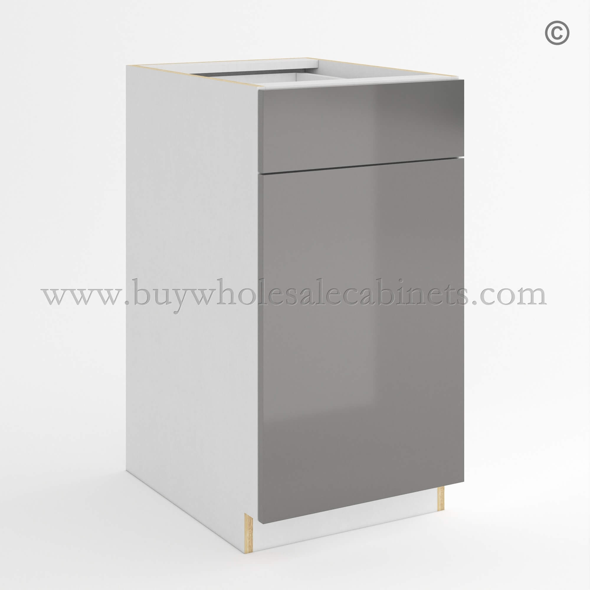 27-frameless-high-gloss-gray-base-waste-basket-cabinet-closed (1) Frameless Gloss Gray Trash Base Cabinet - Image 1