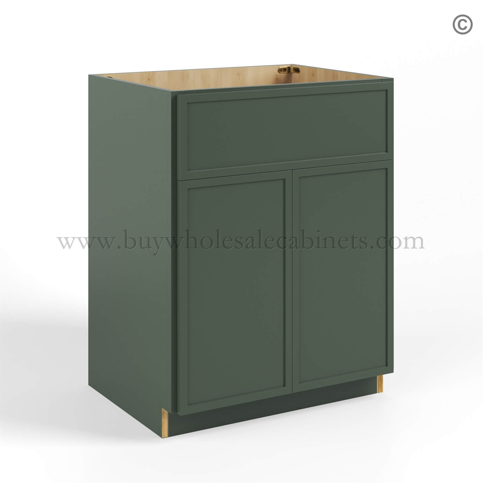 56 slim-shaker-green-vanity-sink-base-cabinet-with-two-doors-and-single-false-drawer-closed (1) Slim Shaker Green Vanity Sink Base Cabinet - Image 1
