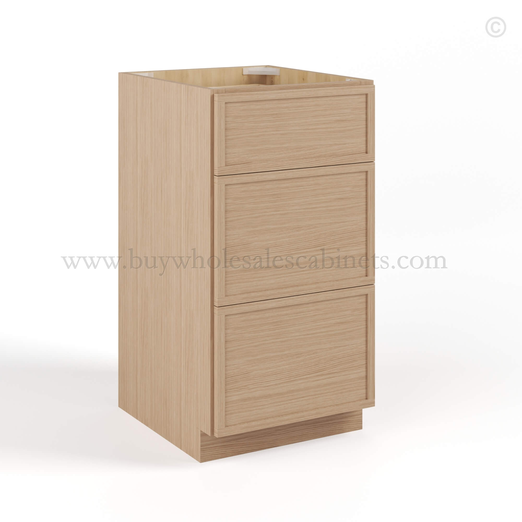 Slim Oak Shaker Vanity Three Drawer Base Cabinet, rta cabinets, wholesale cabinets