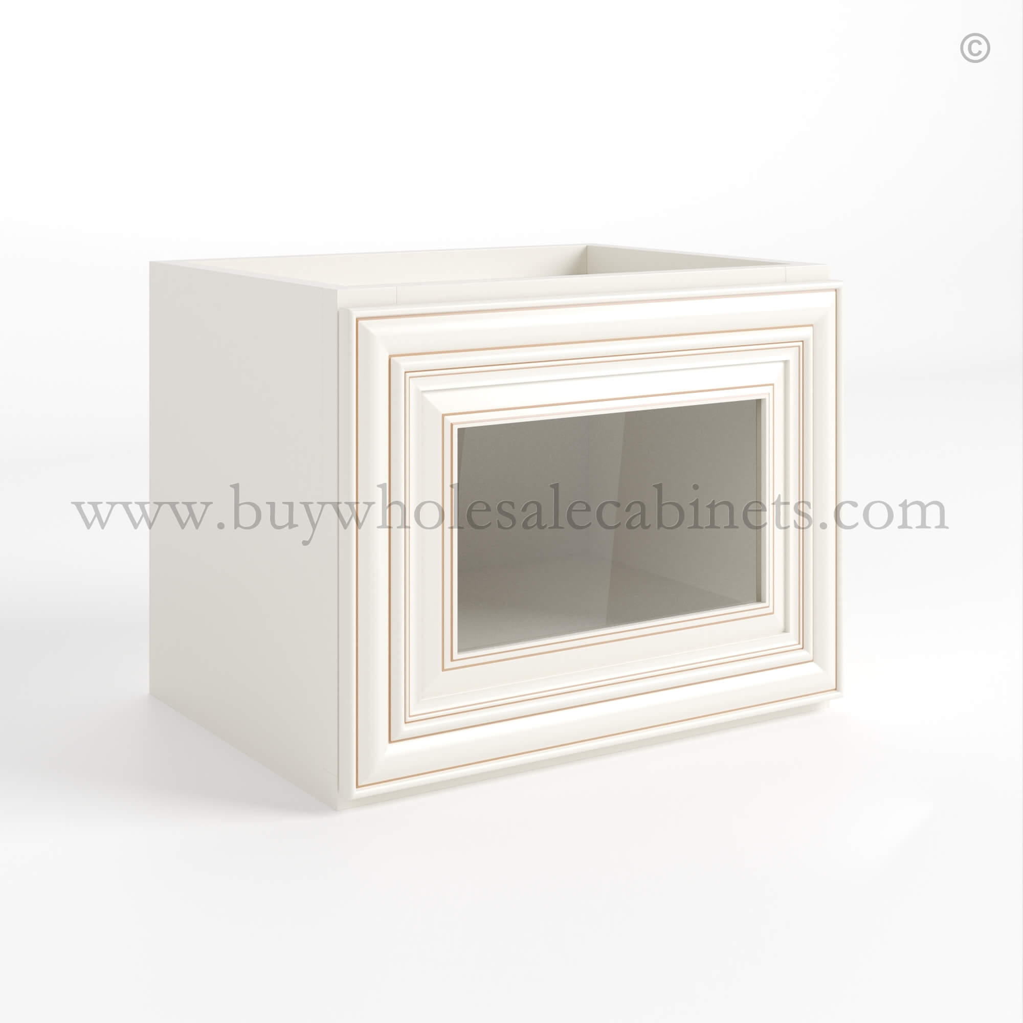 A closed Charleston White Charleston White Raised Panel 12" H Single Door Wall Cabinet with Glass Door - Image 1