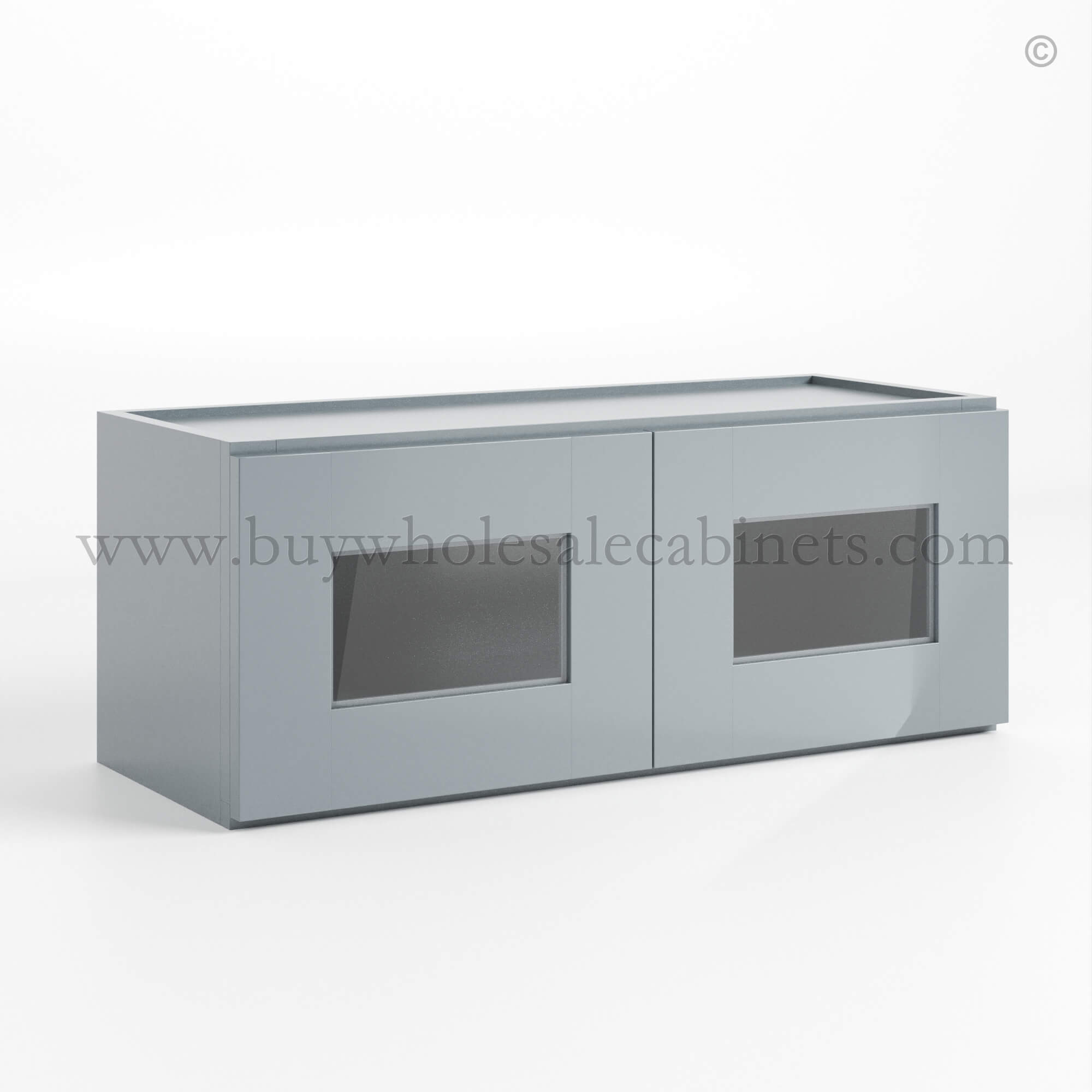 B closed Shaker Gray Gray Shaker 12″ H Double Door Wall Cabinet with Glass Doors - Image 1