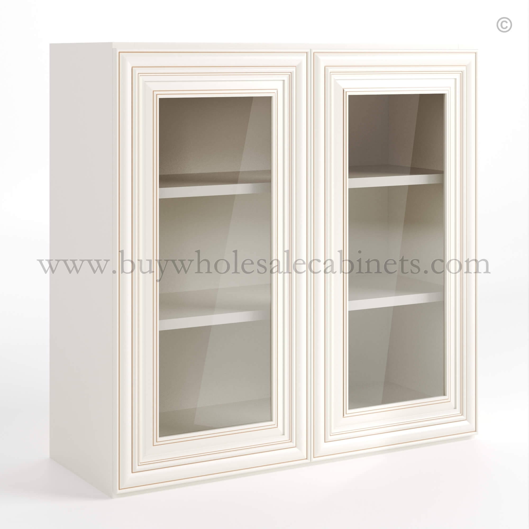 H closed Charleston White Charleston White Raised Panel 30" H Double Door Wall Cabinet with Glass Door - Image 1