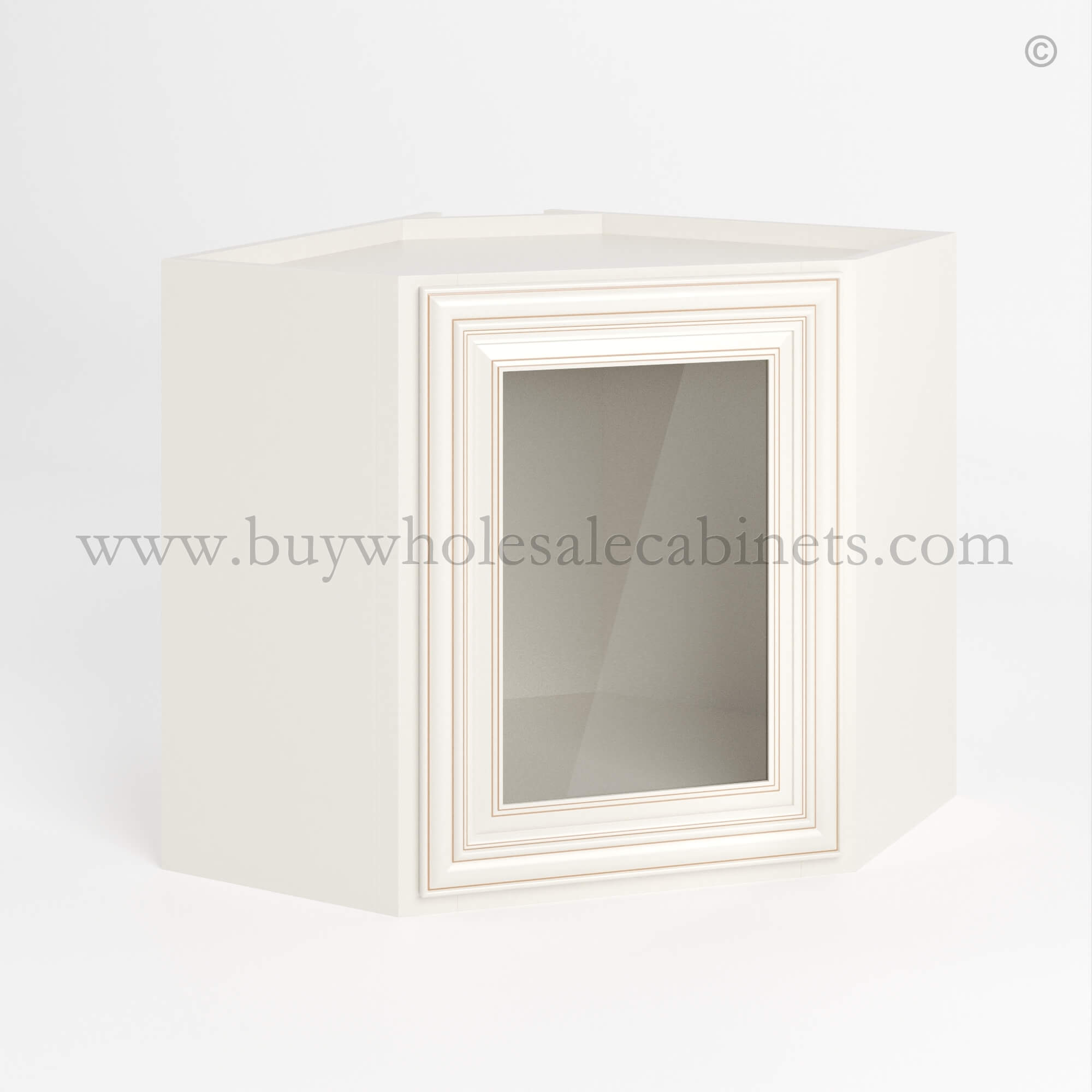 Q closed Charleston White Charleston White Raised Panel 12 x 24 Diagonal Corner Wall Cabinet with Glass Door - Image 1