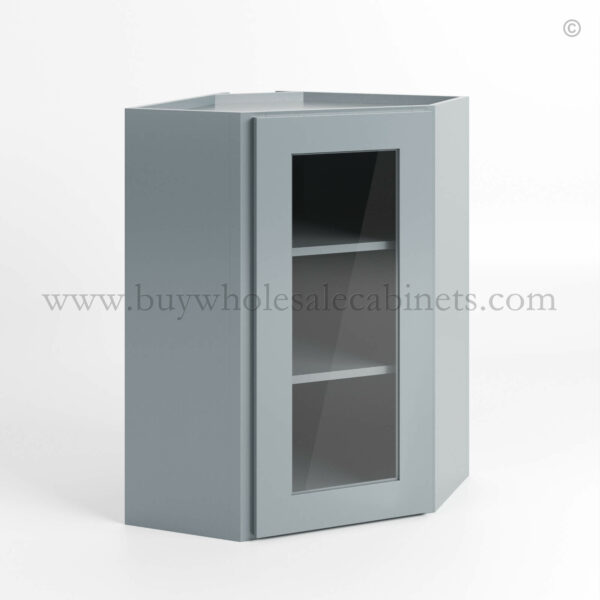 Gray Shaker 24 Diagonal Corner Wall Cabinet with Glass Door
