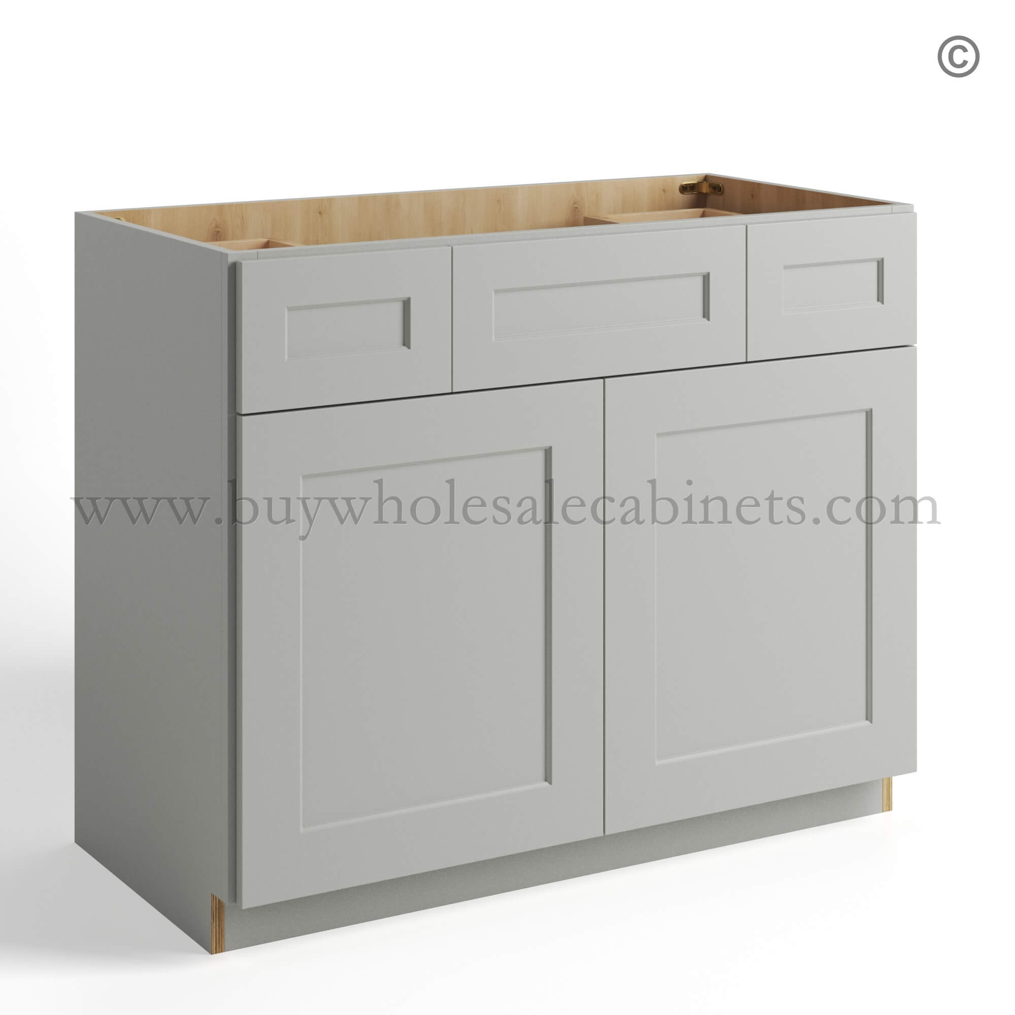 61 dorian-gray-shaker-vanity-sink-base-combo-with-single-drawer-left-single-drawer-rightand-sink-centered-closed Dorian Gray Shaker Vanity Sink Base Combo 42W, dorian gray cabinets, rta cabinets, wholesale cabinets