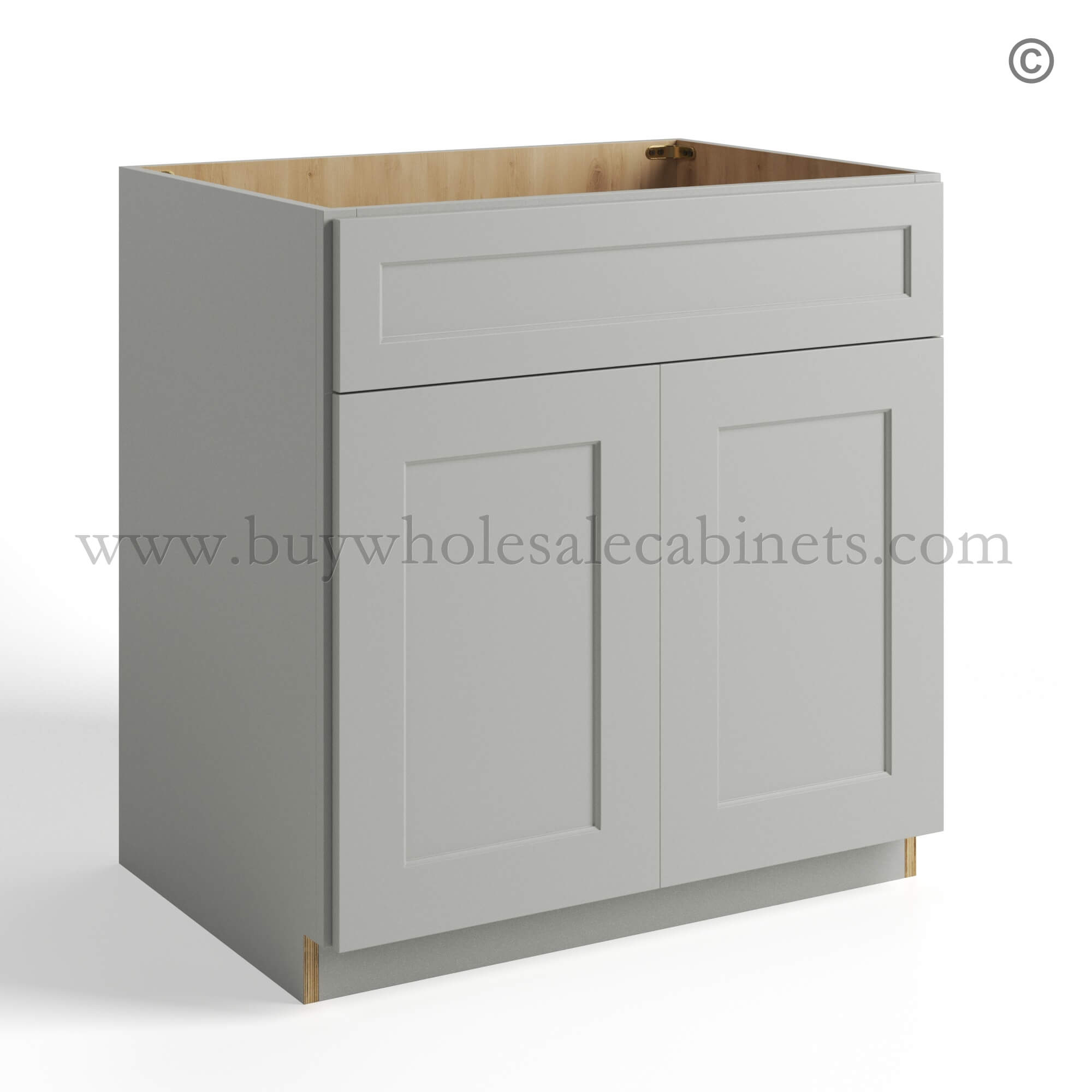 Dorian Gray Shaker Sink Base Double Door and 1 False Drawer, rta cabinets, wholesale cabinets