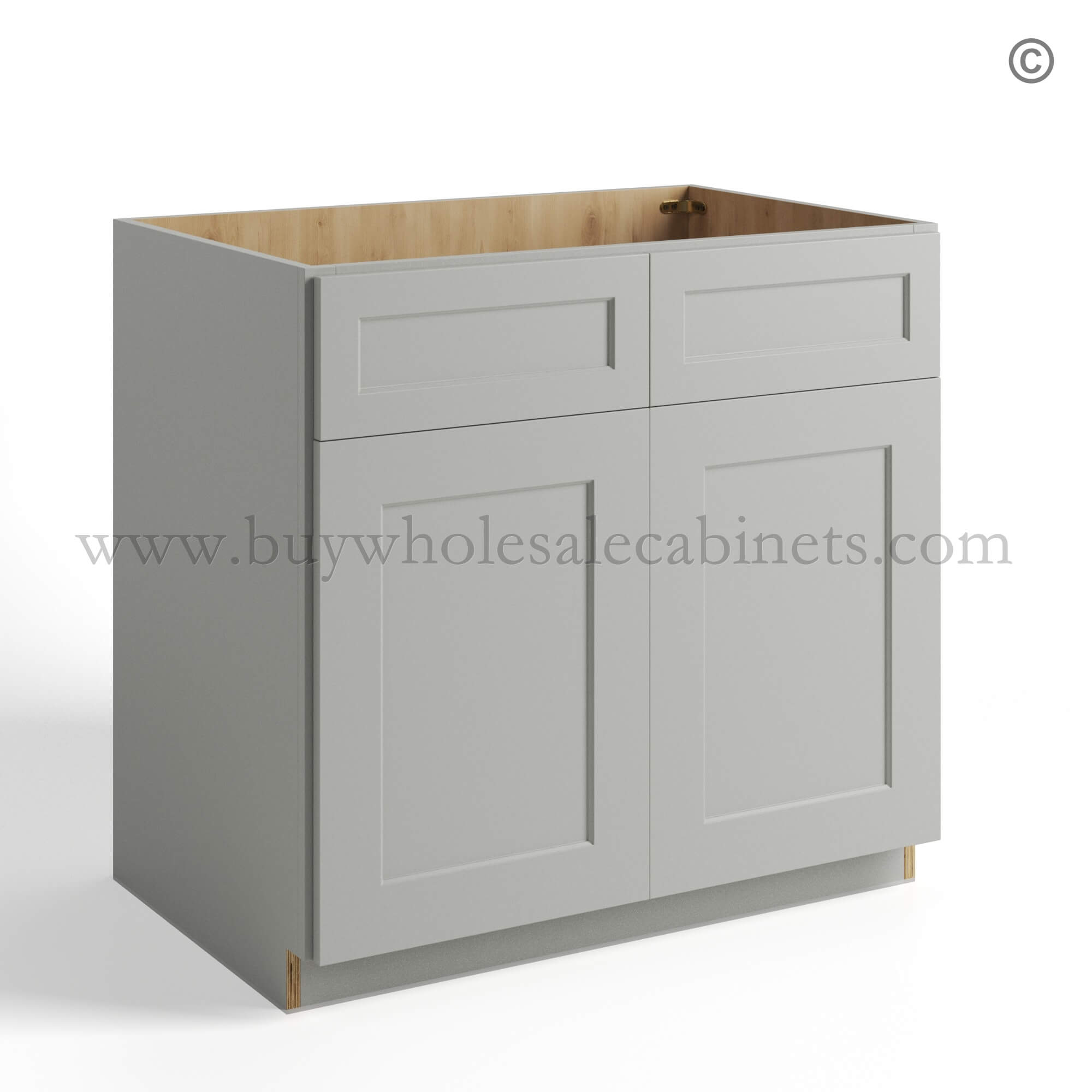 Dorian Gray Shaker Sink Base Double Door and Double False Drawer, rta cabinets, wholesale cabinets