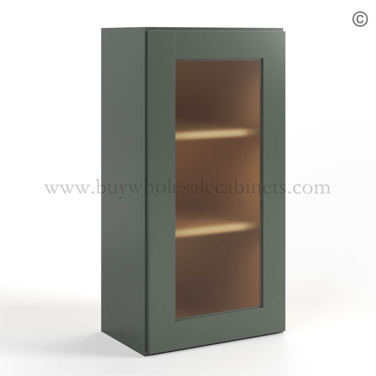 Green Shaker 36 H Single Door Wall Cabinet with Glass Door, rta cabinets