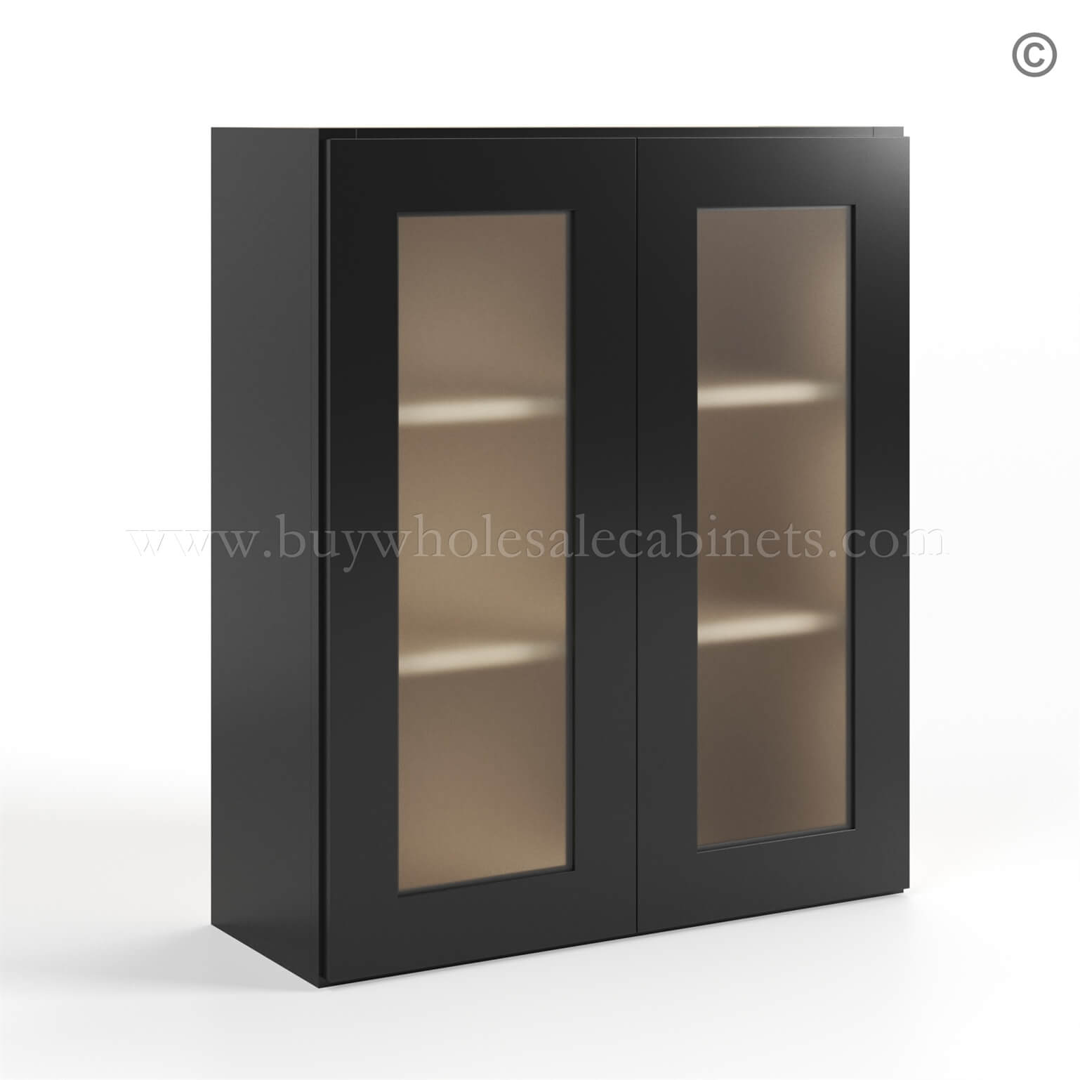 15-black-shaker-wall-cabinet-double-glass-doors-36h-closed-finish-side black Shaker 36 H Double Door Wall Cabinet with Glass Doors