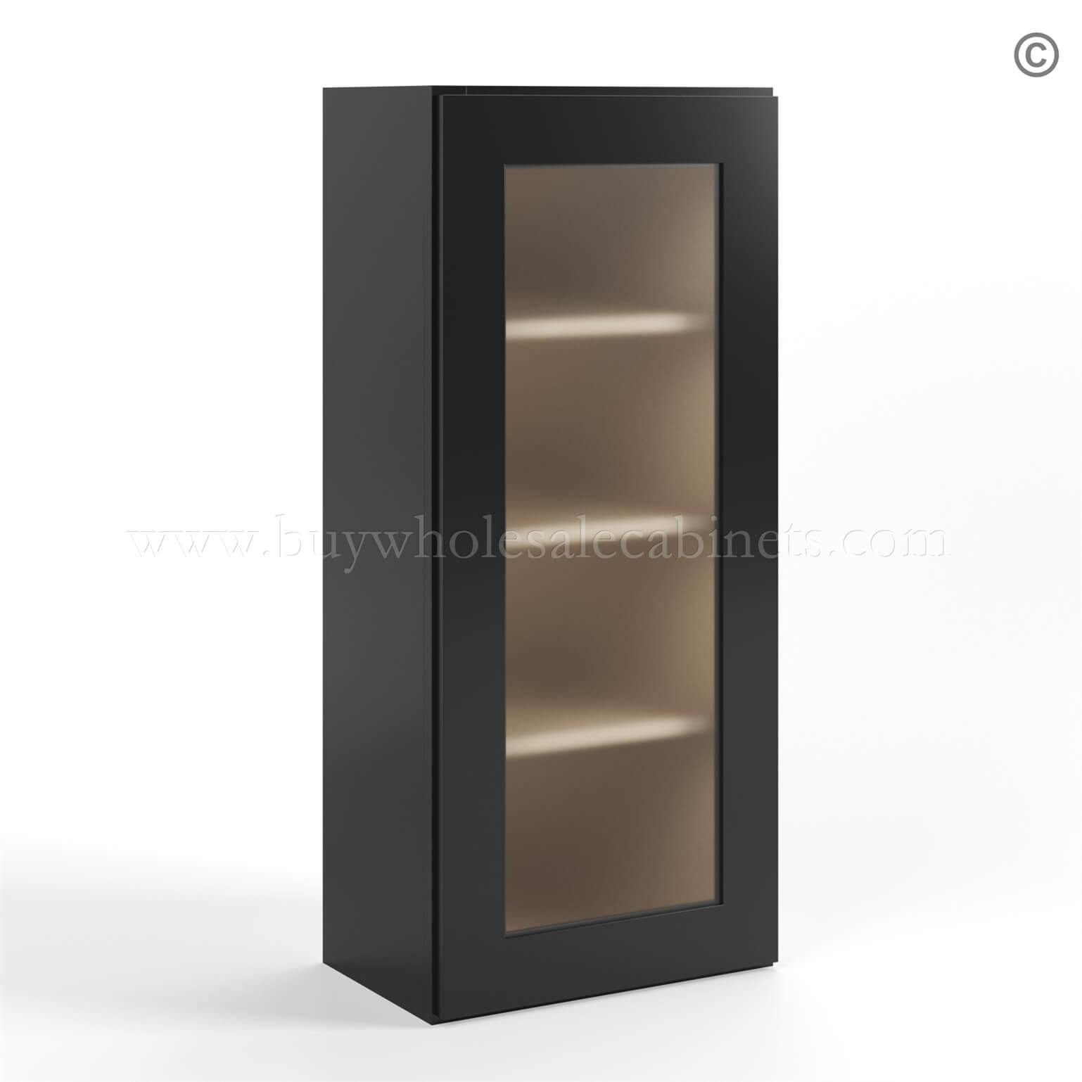 black Shaker 42 H Single Door Wall Cabinet with Glass Door