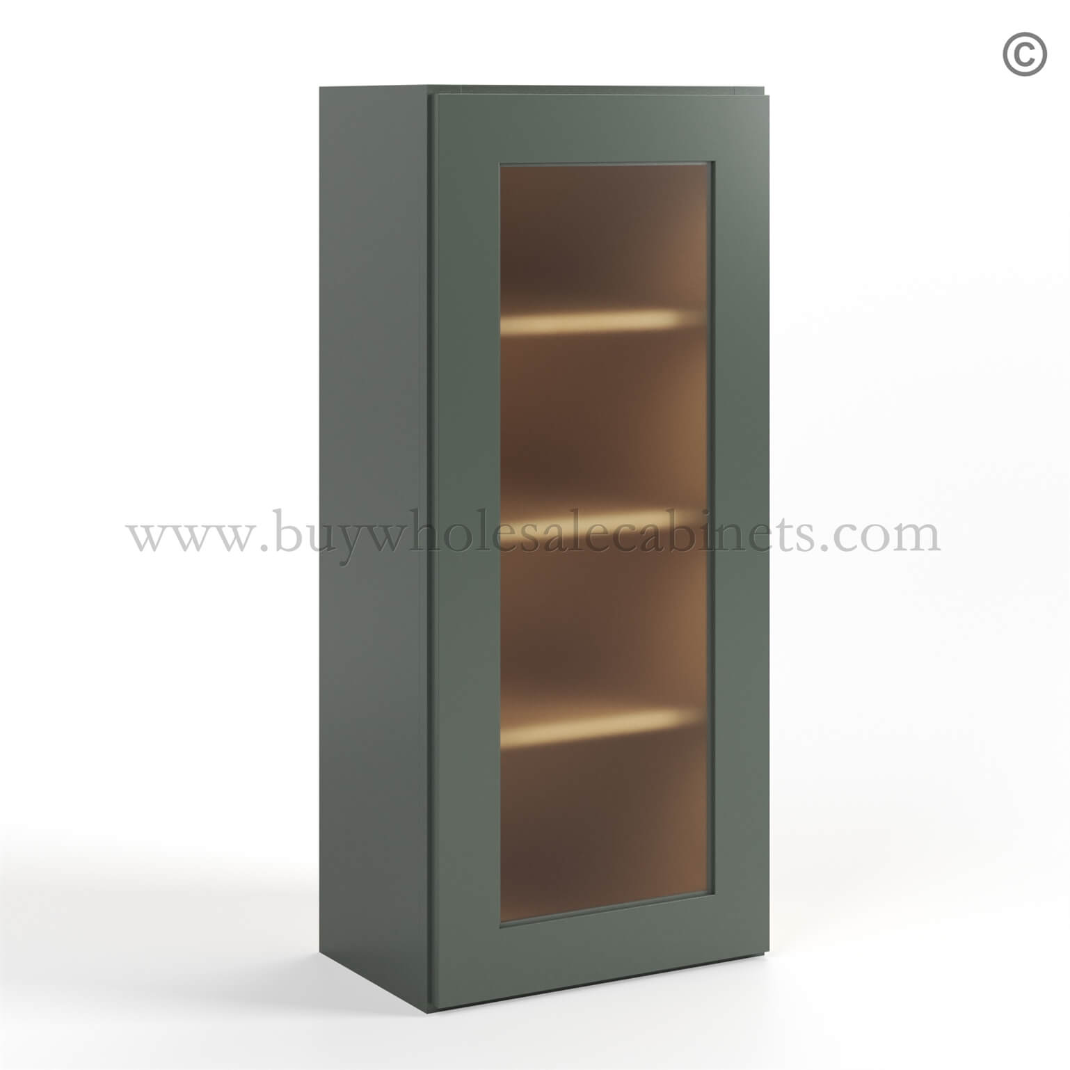 Green Shaker 42 H Single Door Wall Cabinet with Glass Door, rta cabinets