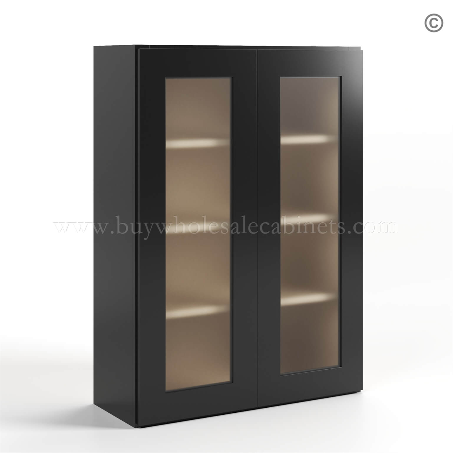 black Shaker 42 H Double Door Wall Cabinet with Glass Doors
