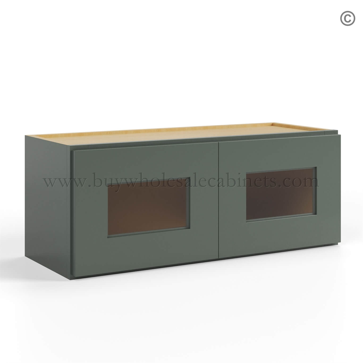 2-green-shaker-wall-cabinet-double-glass-doors-closed-finish-side Green Shaker 12 H Double Door Wall Cabinet with Glass Doors, rta cabinets