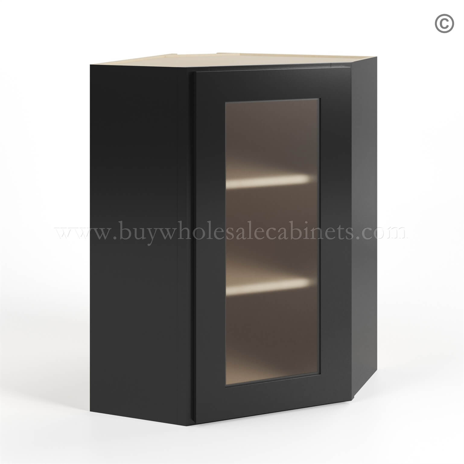 Black Shaker 24 Diagonal Corner Wall Cabinet with Glass Door
