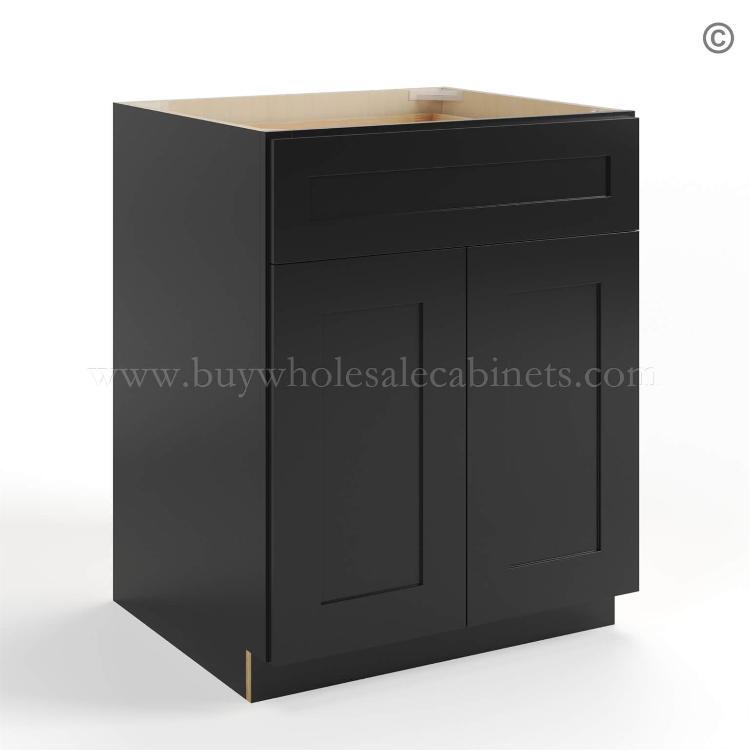Black Shaker Base Cabinet with Double Doors & Single Drawer