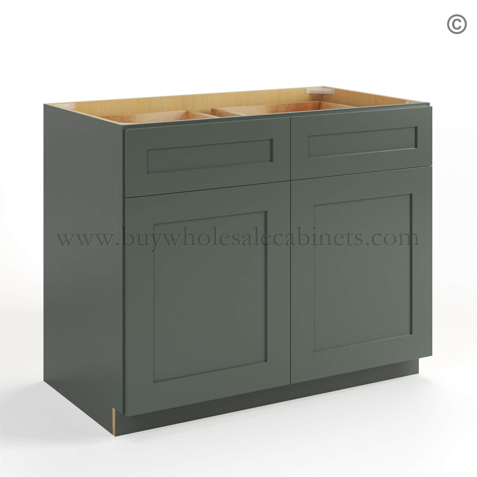 Green Shaker Base Cabinet with Double Doors and Drawers, green cabinets