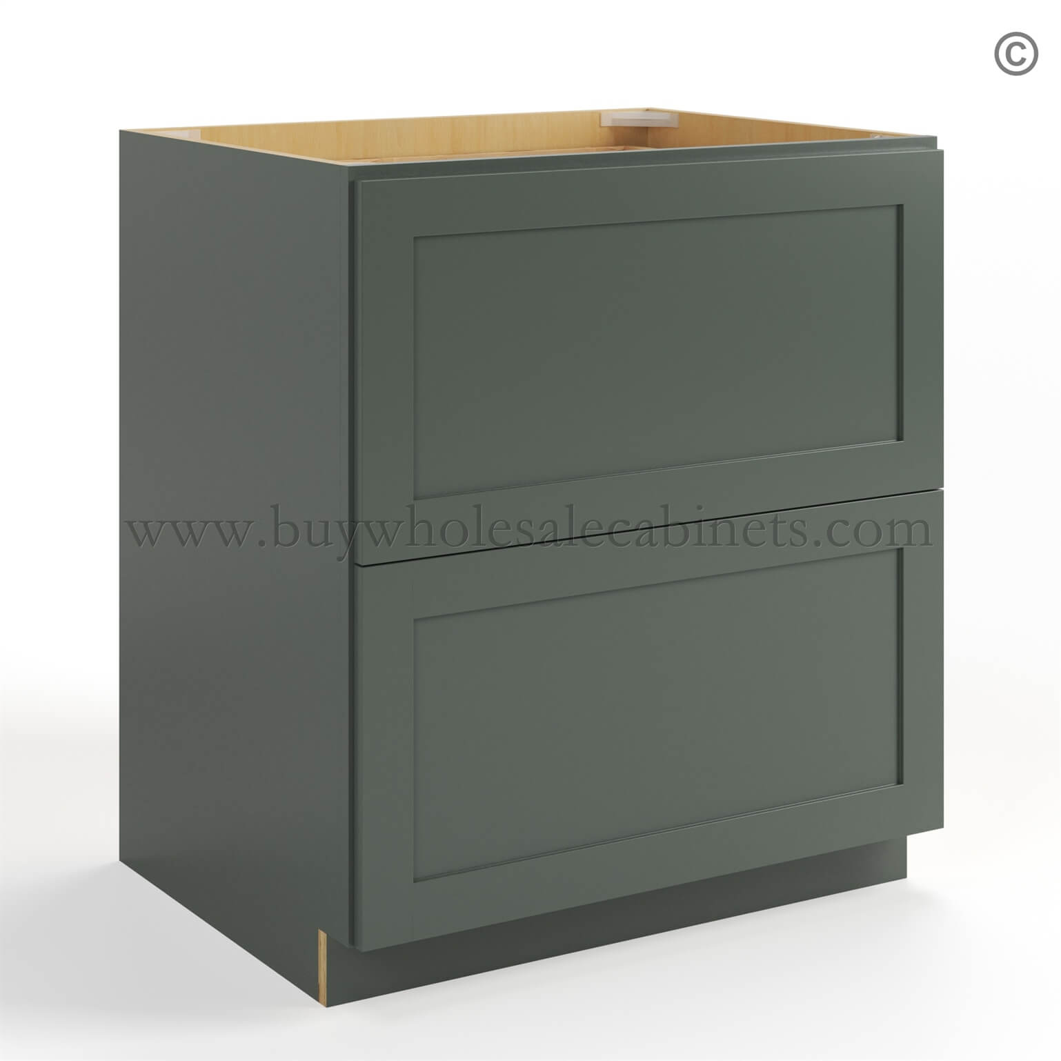 Green Shaker Two Drawer Base, rta cabinets