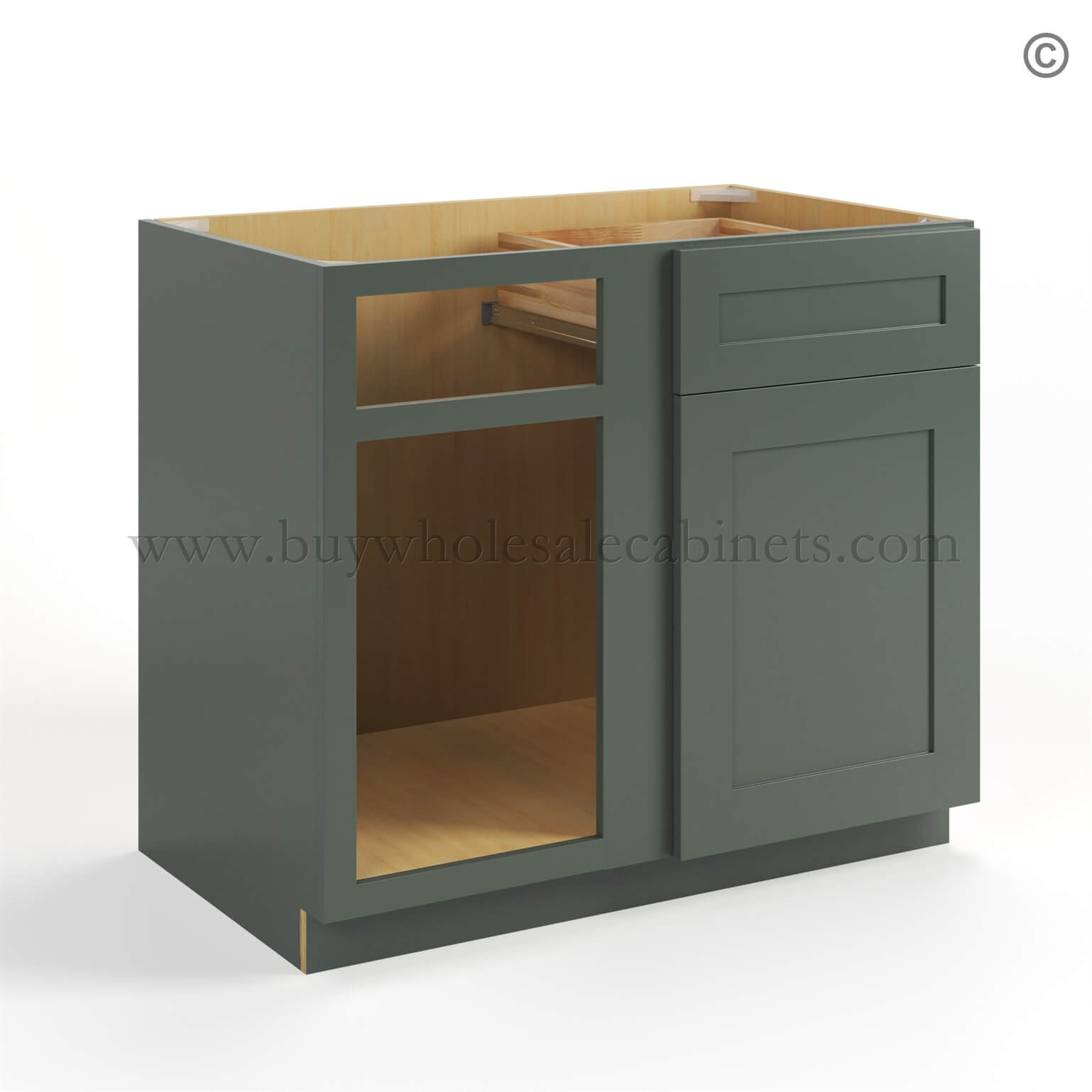 51-green-shaker-blind-corner-base-cabinet-closed-finish-side Green Shaker Blind Corner Base Cabinet, rta cabinets