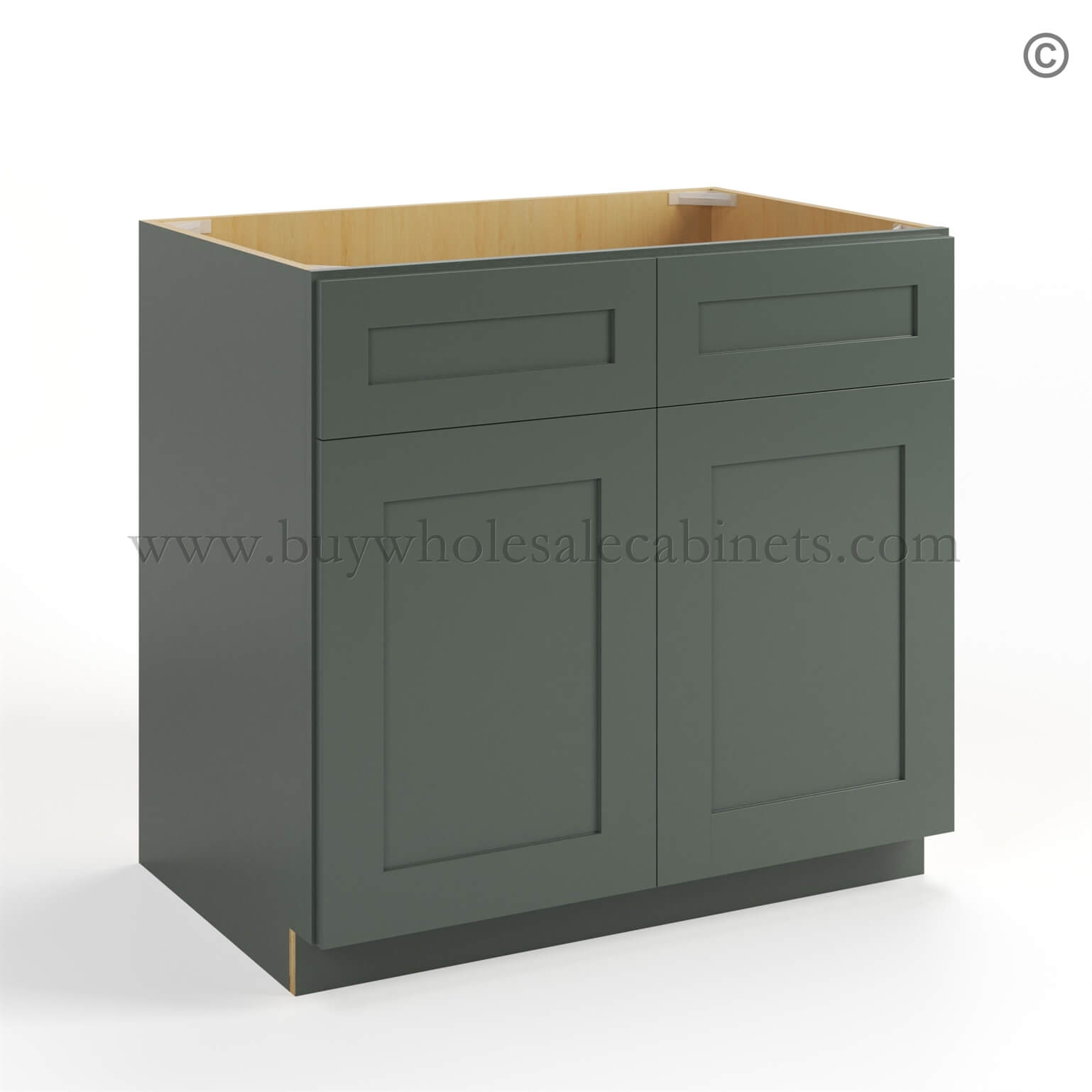 Green Shaker Sink Base With Double Doors and False Drawers, rta cabinets