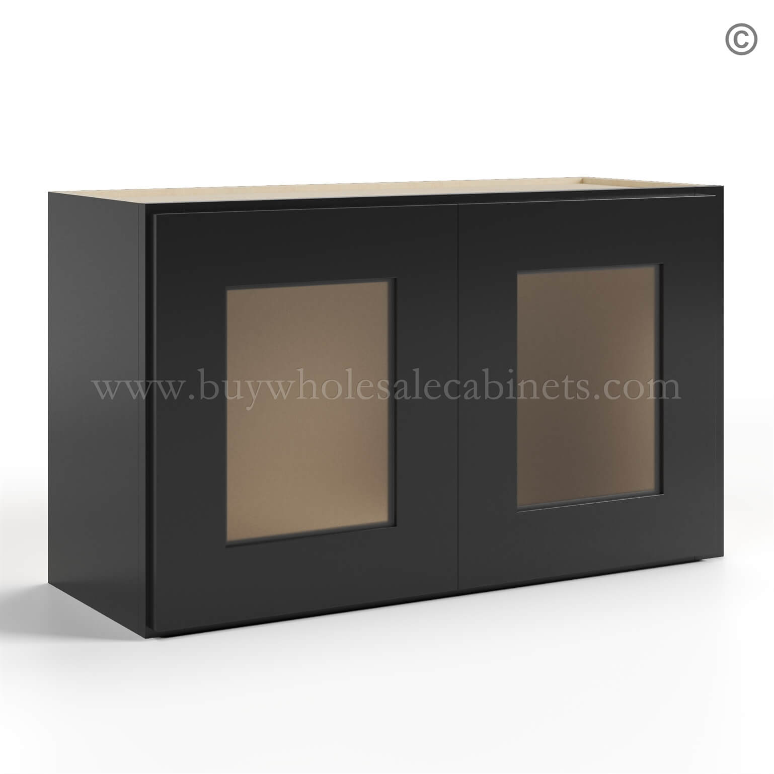 6-black-shaker-wall-cabinet-double-glass-doors-18h-closed-finish-side black Shaker 18 H Double Door Wall Cabinet With Glass Doors