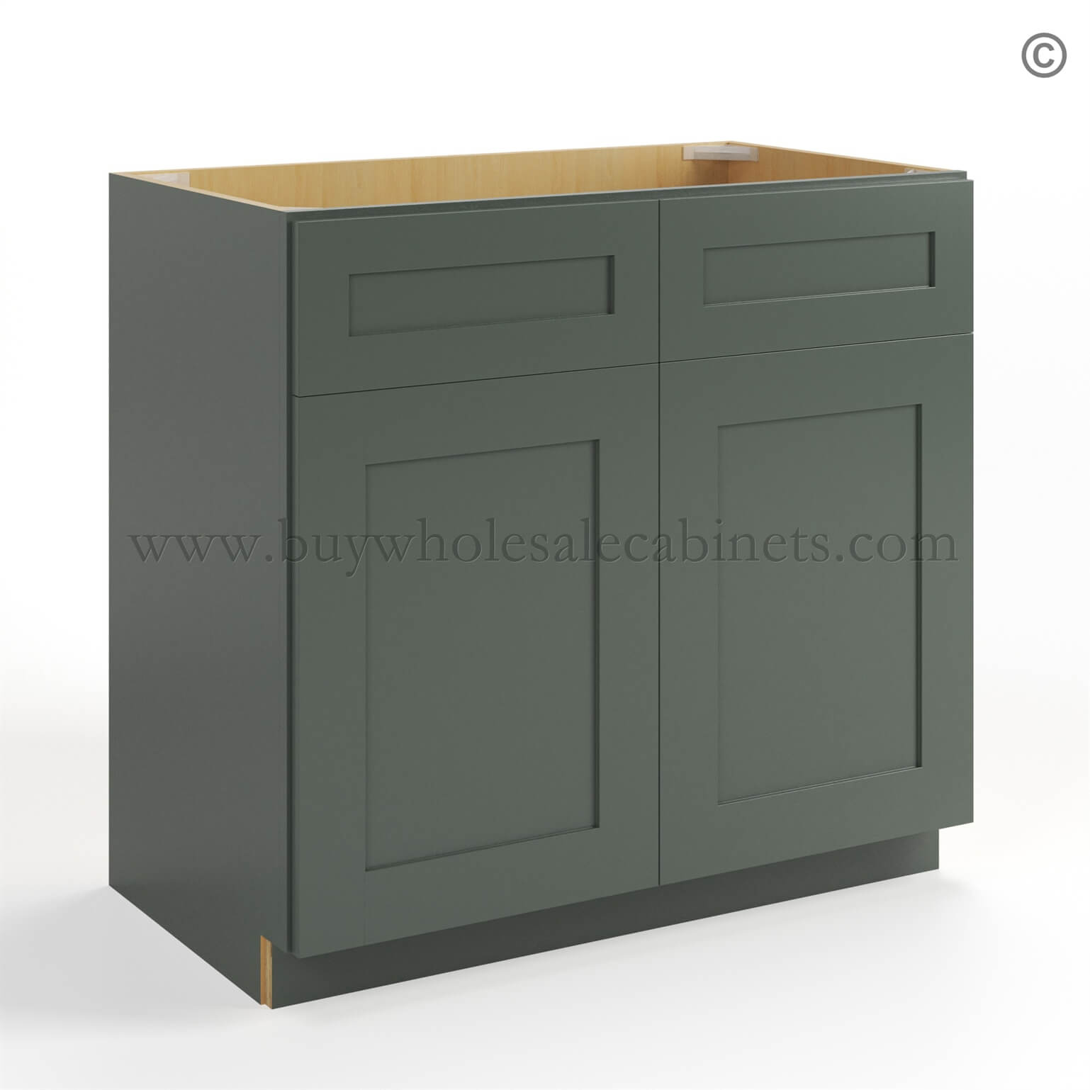 74-green-shaker-vanity-sink-base-with-two-dummy-drawer-closed-finish-side Green Shaker Double Vanity Sink Base Cabinet, rta cabinets