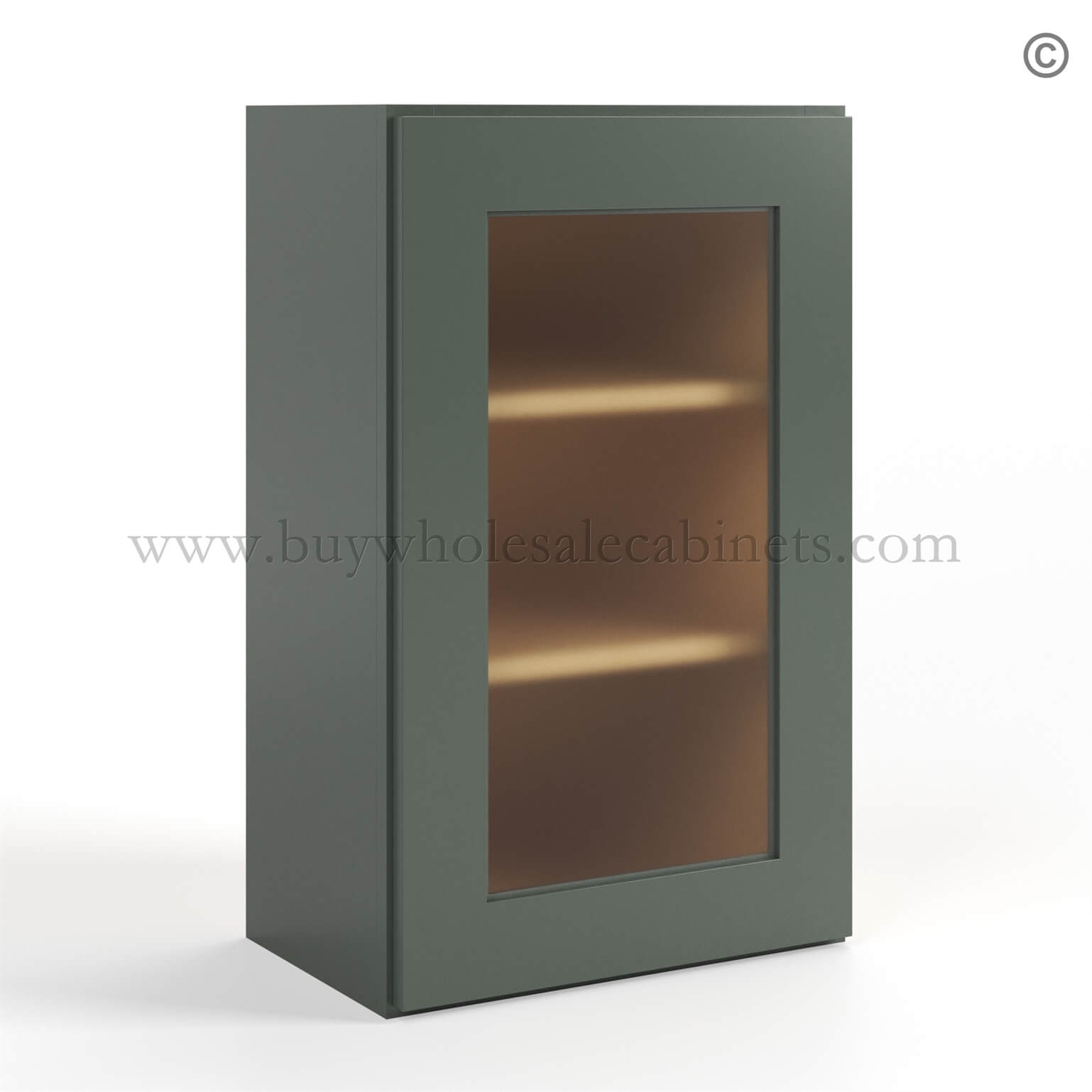 Green Shaker 30 H Single Door Wall Cabinet with Glass Door, rta cabinets