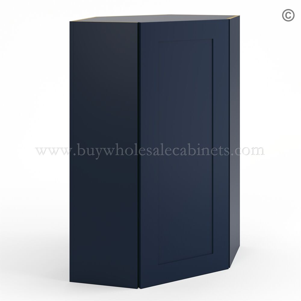 27-imperial-blue-diagonal-corner-wall-cabinet-3-adjustable-shelf-closed Frameless Oxford Blue 24" Wide Wall Diagonal Door - 1 Door 3 Shelves - - Image 1