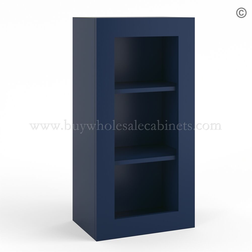 31-imperial-blue-36”-high-glass-door-wall-cabinet-closed-no-glass Frameless Oxford Blue Wall Mullion Door - 1 Door 2 Shelves - Glass And Clips Not Included. - Image 1