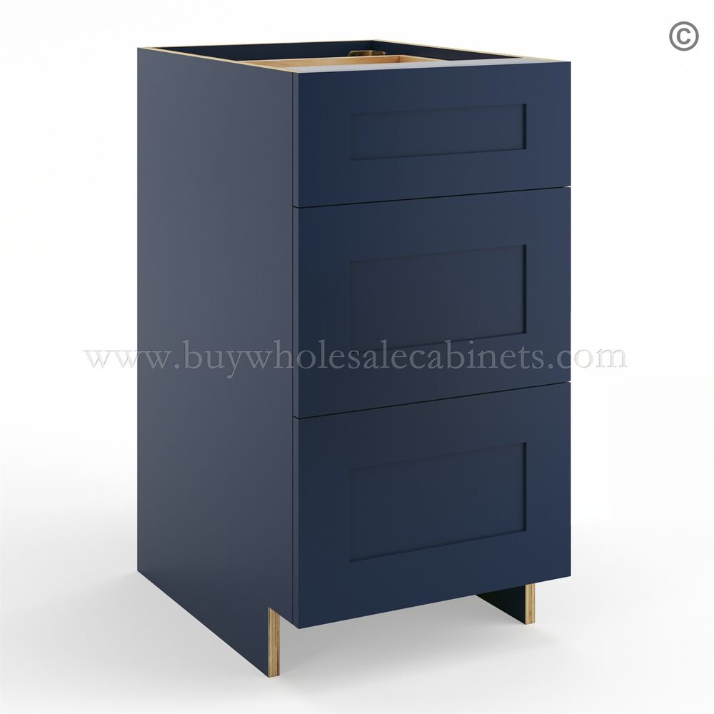 4-imperial-blue-three-drawers-base-cabinet-closed Frameless Oxford Blue Base Drawer Cabinet - 3 Drawers - Image 1