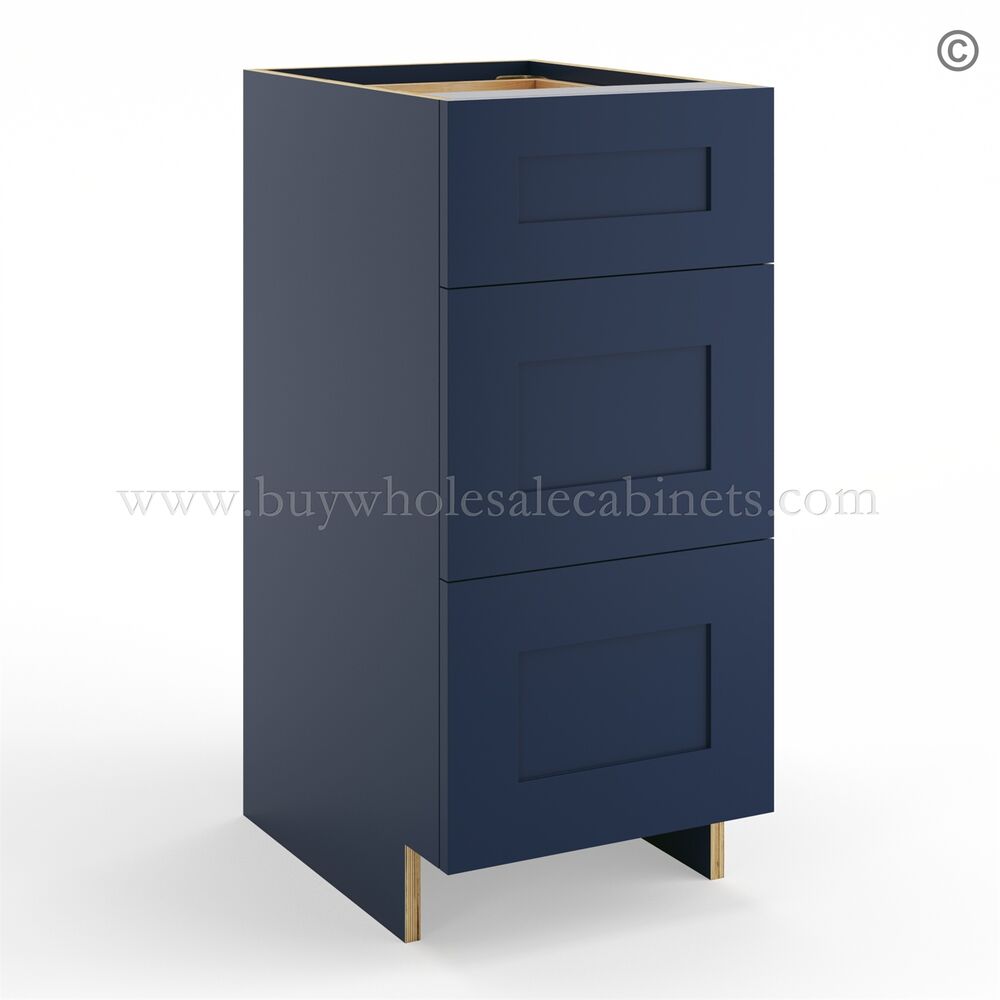79-imperial-blue-vanity-three-drawers-base-cabinet-closed Frameless Oxford Blue Vanity Base Drawer Cabinet - 3 Drawers - Image 1