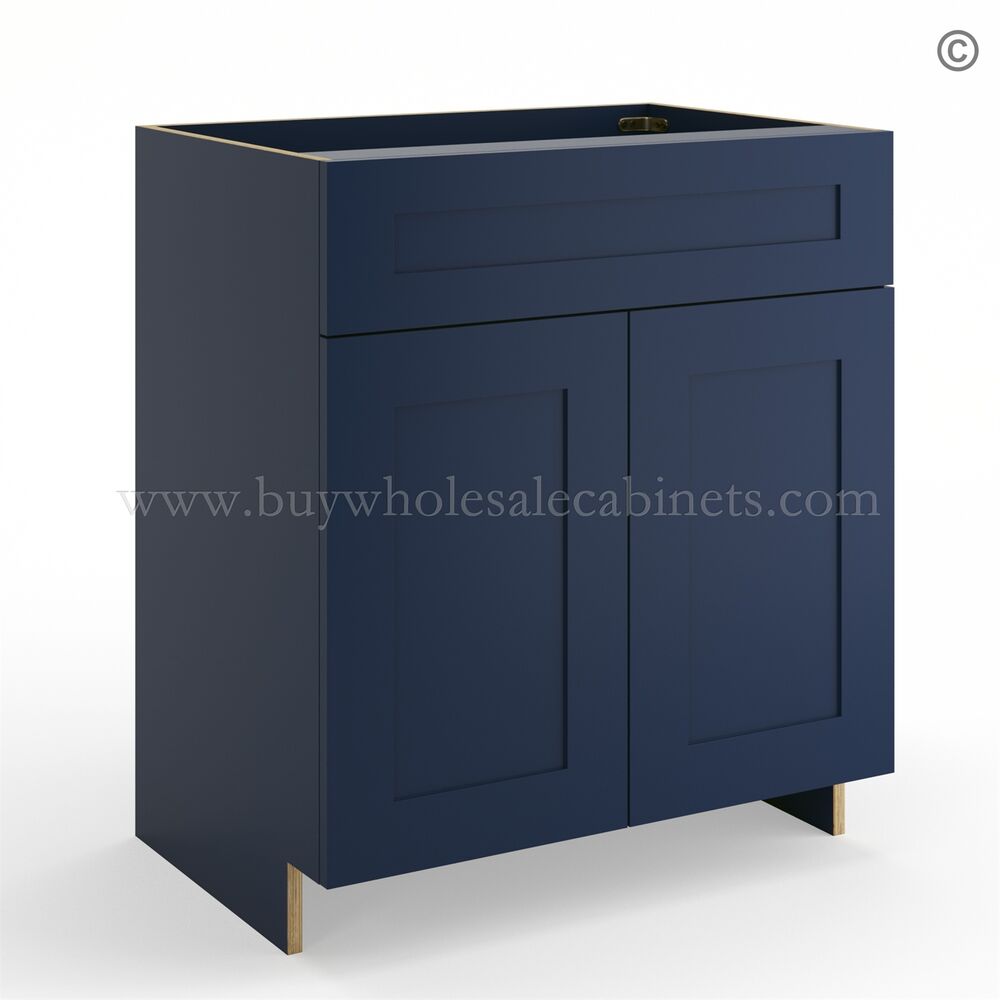 80-imperial-blue-vanity-two-doors-false-front-sink-base-cabinet-closed Frameless Oxford Blue Vanity Sink Base Cabinet - 2 Doors And 1 False Drawer - Image 1