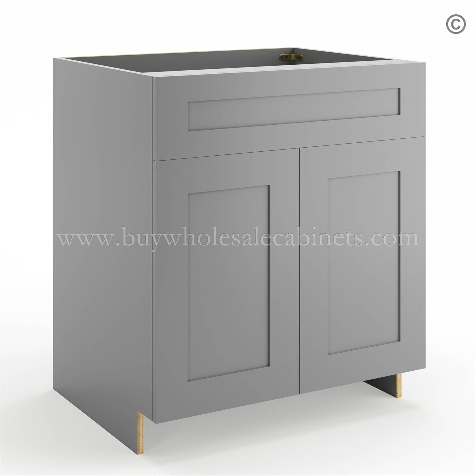 5-stom-gray-two-doors-false-front-sink-base-closed Frameless Graphite Gray Sink Base Cabinet - 2 Doors & 1 False Drawer - Image 1
